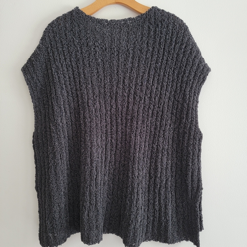 Eileen Fisher Charcoal Organic Cotton Fluff Crew Neck Vest Boucle Knit Top M - Picture 8 of 11